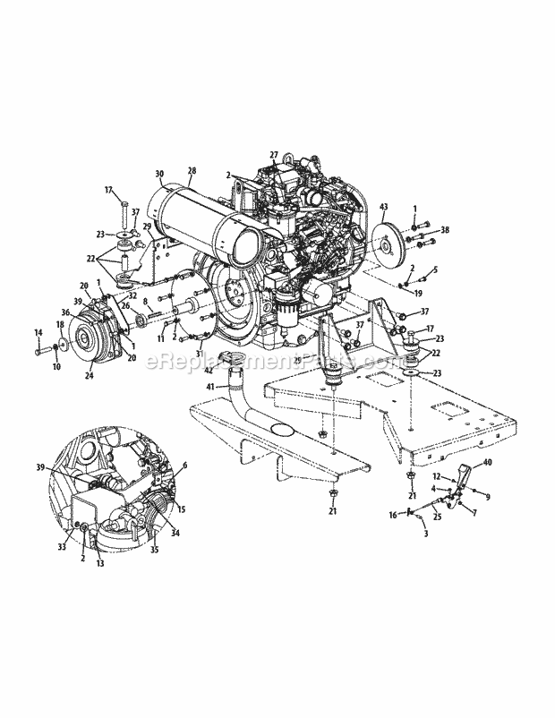 Engine Accessories Diagram and Parts List for S6032-D 53AY8DU6050-312HP Cub Cadet Lawn Tractor